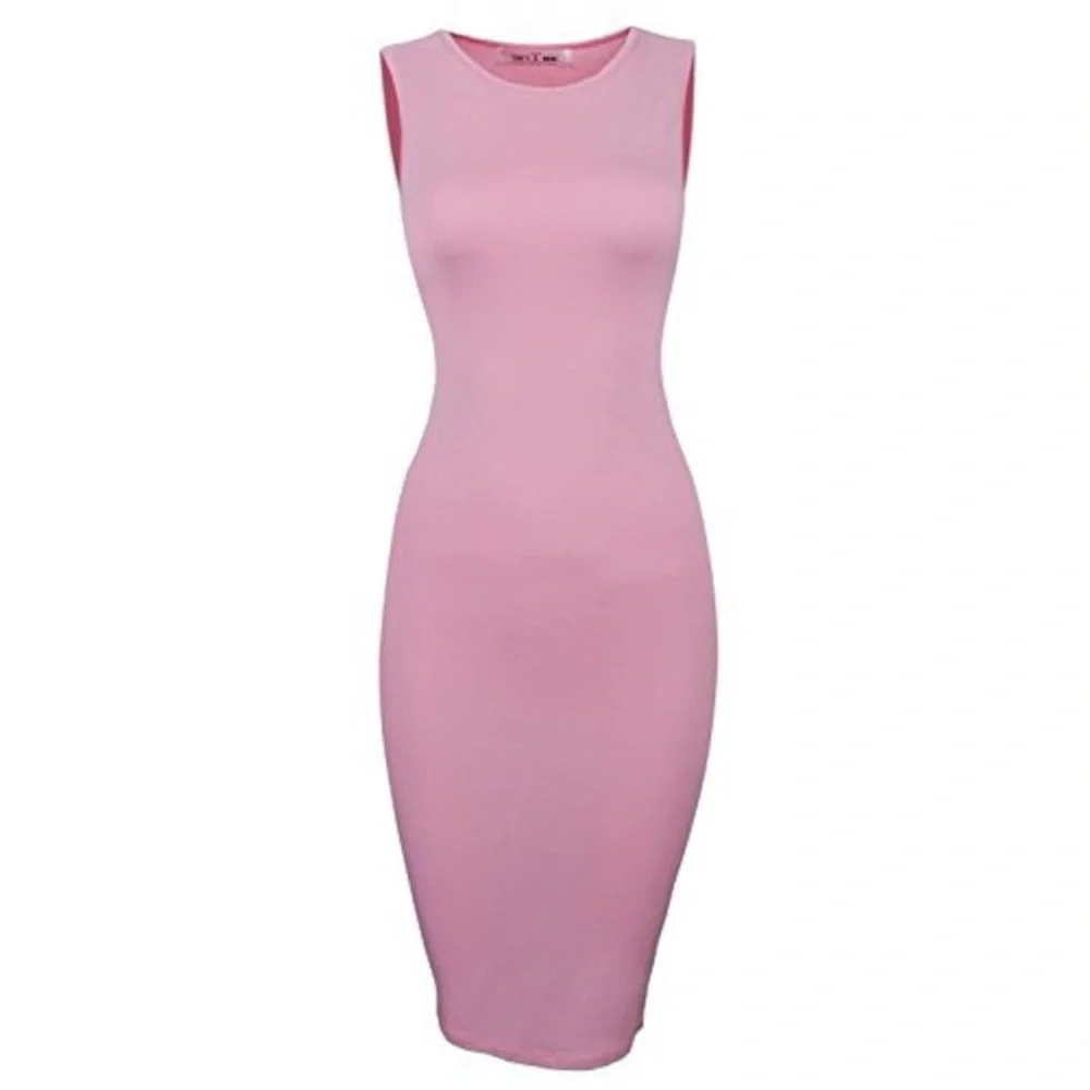 Casual Pink Midi Dress - Slim Fit - Picture 1 of 5